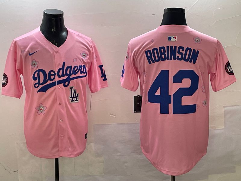 Men Los Angeles Dodgers #42 Robinson Pink Sakura Edition 2025 Nike MLB Jersey style 10->los angeles dodgers->MLB Jersey